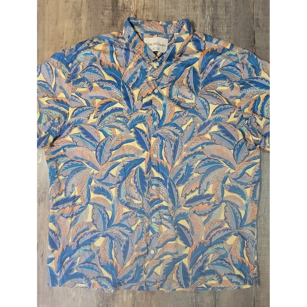 Tori Richard Shirt Men 2XL Hawaiian Aloha Leaf Print Tropical Button Up Camp USA - Picture 2 of 11